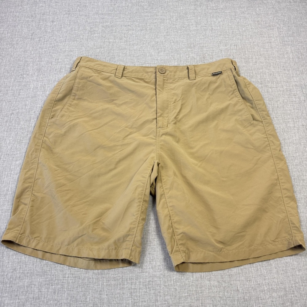 Simms Chino Shorts Mens 38 Beige Nylon Microfiber‎ Flat Front 11 Inseam